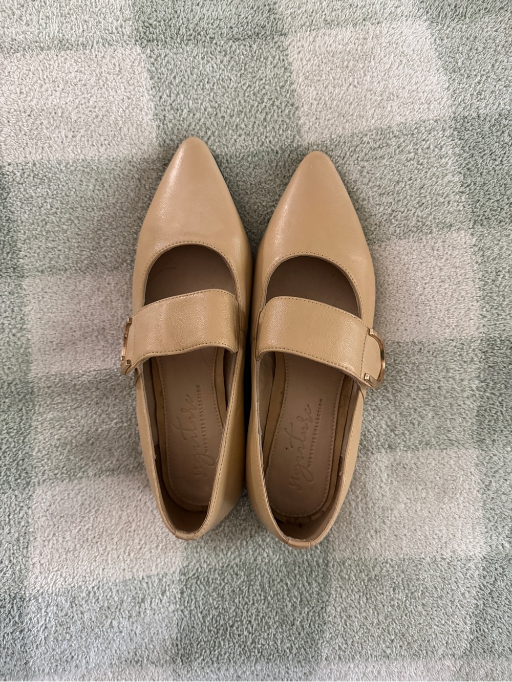 Women's Tan Pointed Mary Jane Flats